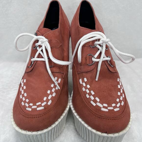 T.U.K Peachy Suede Wedge Creeper Shoes Size 9 Lace Up - Picture 7 of 12